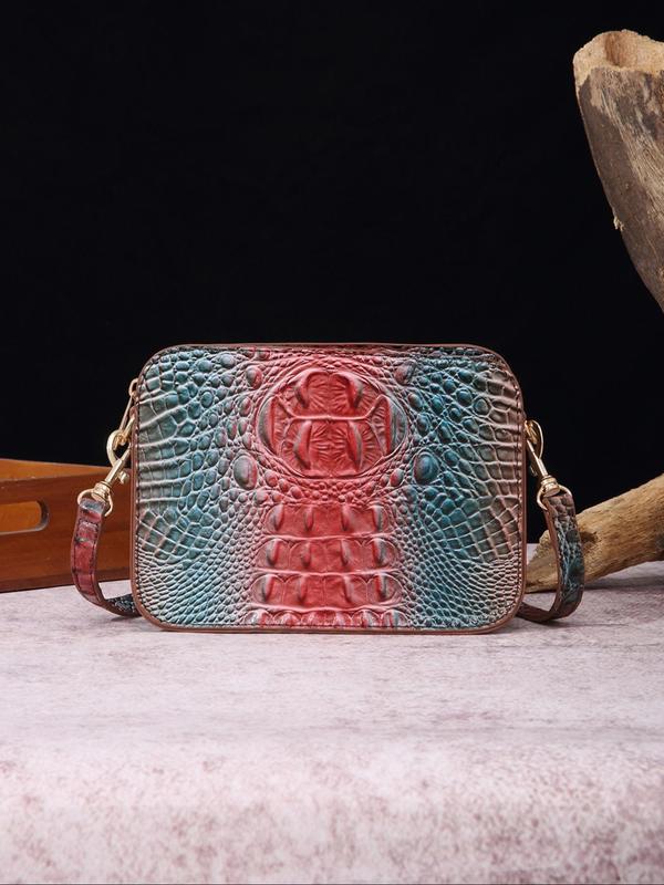 Women's Fashionable Crocodile Embossed Crossbody Bag, Vintage Ombre Design Crossbody Bag for Daily Used, Trendy Shoulder Bag