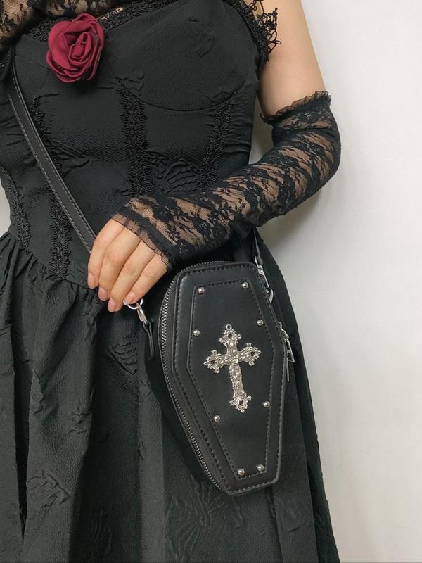 Punk Style Cross Decor Coffin Bag, Gothic PU Leather Crossbody Bag for Women, Casual Trendy Versatile High-quality Daily Commuting Bag