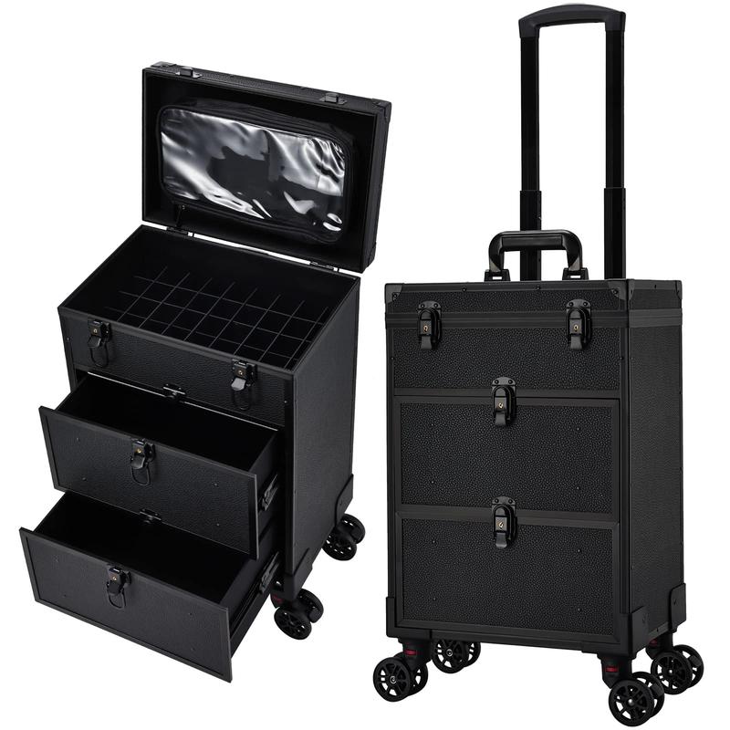 Rolling Makeup Case with Wheels Pouch 2 Extra Large Drawers Portable Makeup Organizer Professional Cosmetic Nail Trolley Traveling Cosmetology Case