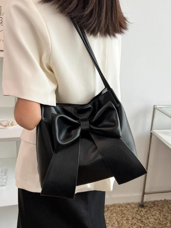 Women's Elegant Bow Decorated Tote Bag, Fashionable Solid Color Bucket Bag for Daily Used, Casual Trendy Versatile High-quality Daily Commuting Bag