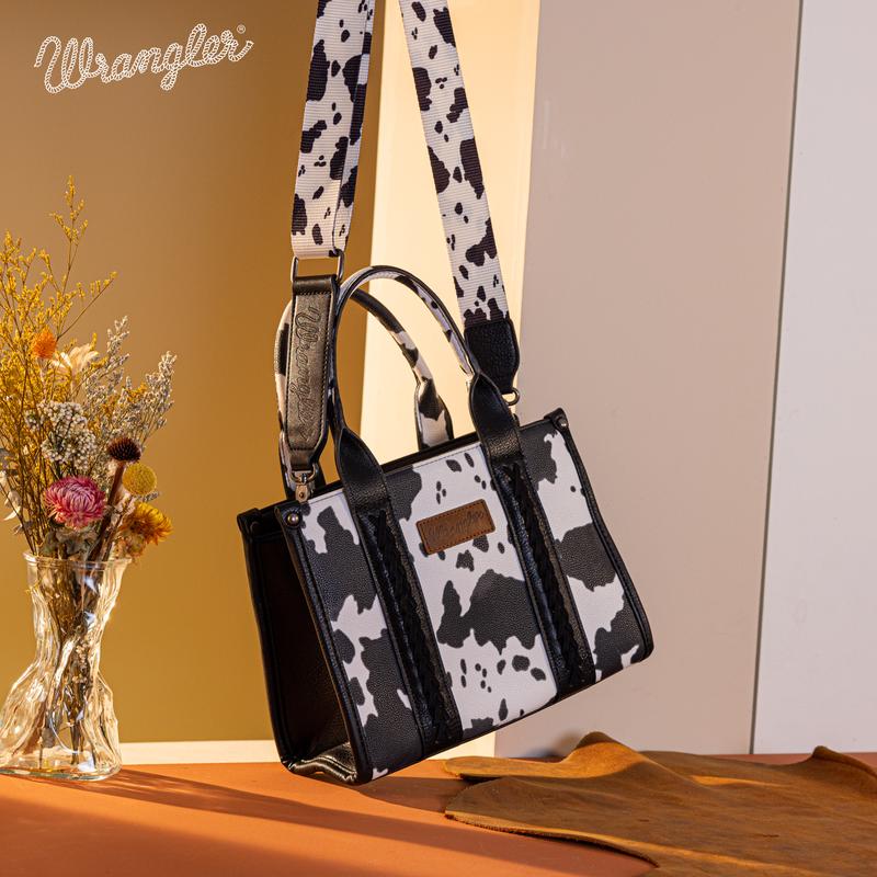 Wrangler Cow Print Tote Handbag for Women Top Handle with Detachable Crossbody Strap