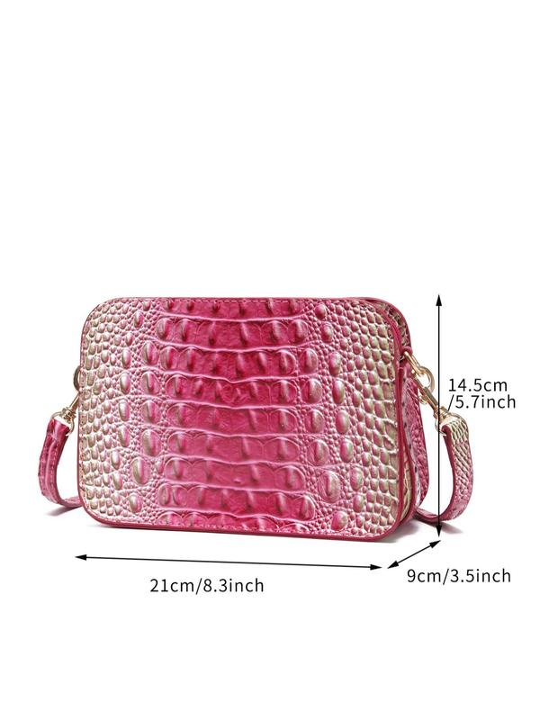 Women's Fashionable Crocodile Embossed Crossbody Bag, Vintage Ombre Design Crossbody Bag for Daily Used, Trendy Shoulder Bag