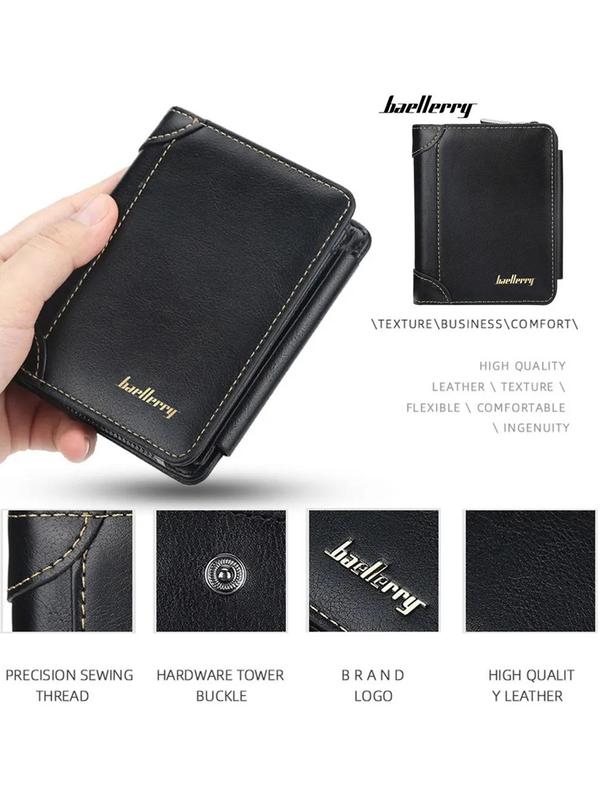 Men's Business Fashion Letter Decor Short Trifold Wallet, Casual Plain Zipper Card Holder, Vintage Coin Purse, Multi-functional Wallet for Men