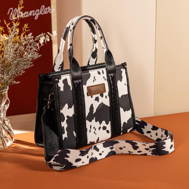 Wrangler Cow Print Tote Handbag for Women Top Handle with Detachable Crossbody Strap