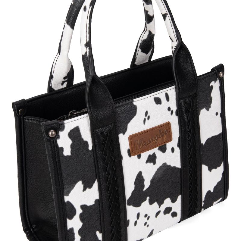 Wrangler Cow Print Tote Handbag for Women Top Handle with Detachable Crossbody Strap