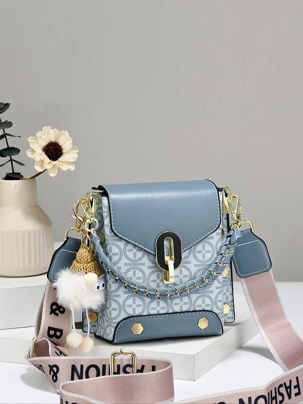 Fashionable Geometric Pattern Pu Leather Crossbody Bag As Gifts, 2024 New Versatile Shoulder Bags 2024 for Women, Trendy All-match Bag Charm Chain Flap Affordable Luxury Bag