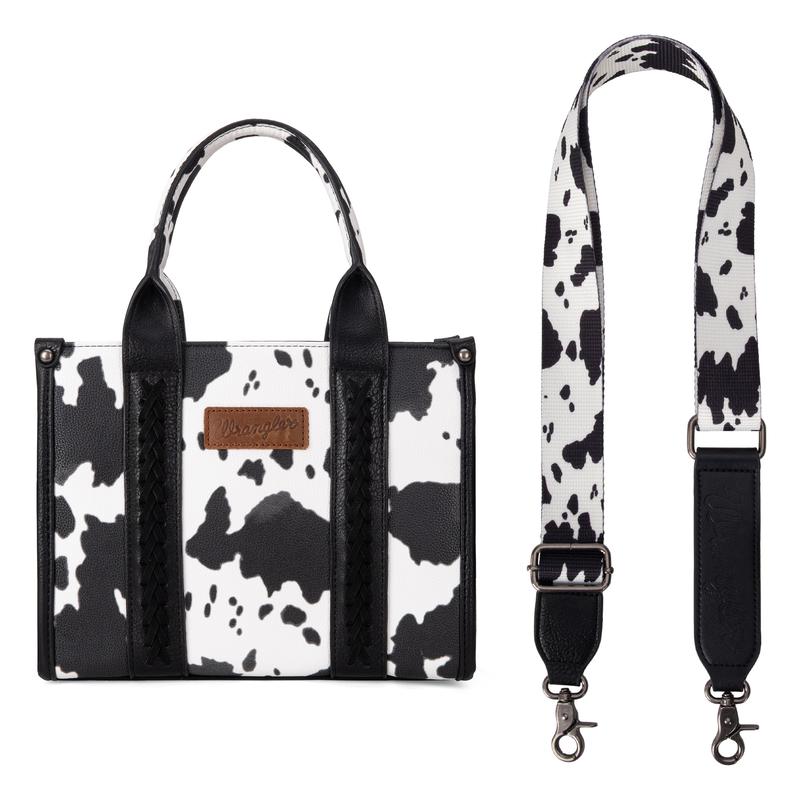 Wrangler Cow Print Tote Handbag for Women Top Handle with Detachable Crossbody Strap