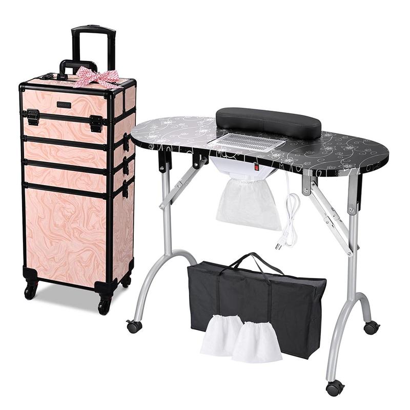 Byootique Portable Manicure Table+4in1 Rolling Makeup Case