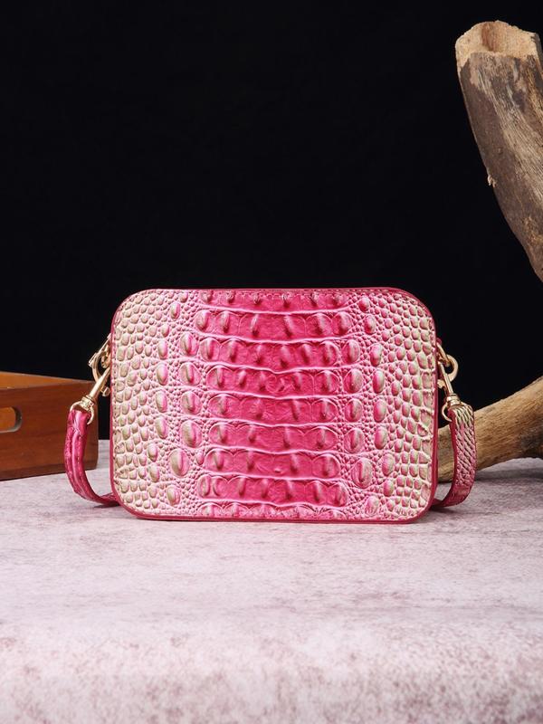 Women's Fashionable Crocodile Embossed Crossbody Bag, Vintage Ombre Design Crossbody Bag for Daily Used, Trendy Shoulder Bag