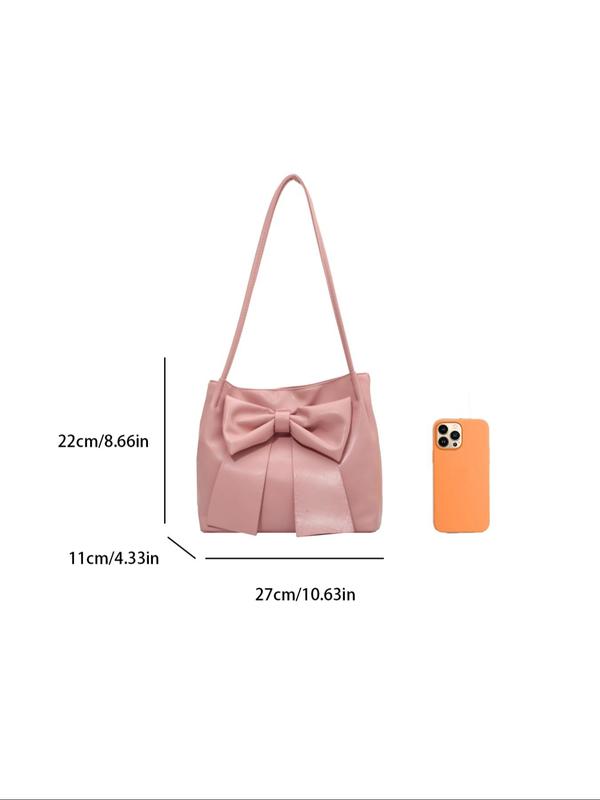 Women's Elegant Bow Decorated Tote Bag, Fashionable Solid Color Bucket Bag for Daily Used, Casual Trendy Versatile High-quality Daily Commuting Bag