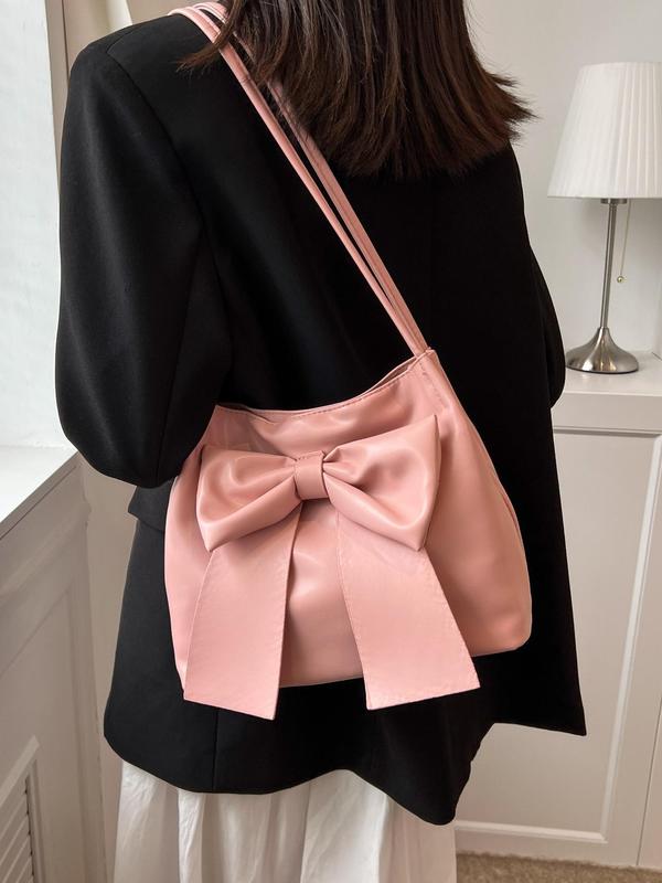 Women's Elegant Bow Decorated Tote Bag, Fashionable Solid Color Bucket Bag for Daily Used, Casual Trendy Versatile High-quality Daily Commuting Bag