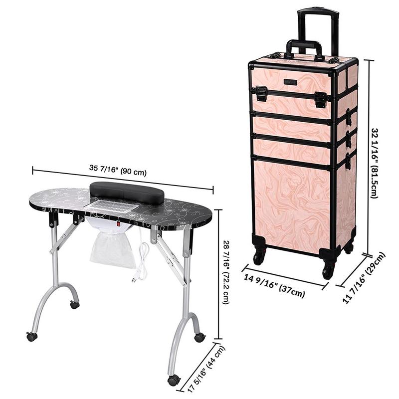 Byootique Portable Manicure Table+4in1 Rolling Makeup Case