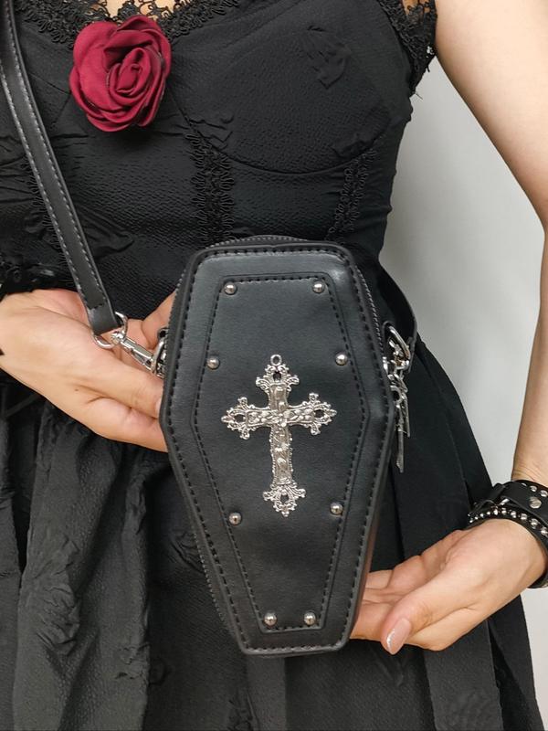 Punk Style Cross Decor Coffin Bag, Gothic PU Leather Crossbody Bag for Women, Casual Trendy Versatile High-quality Daily Commuting Bag