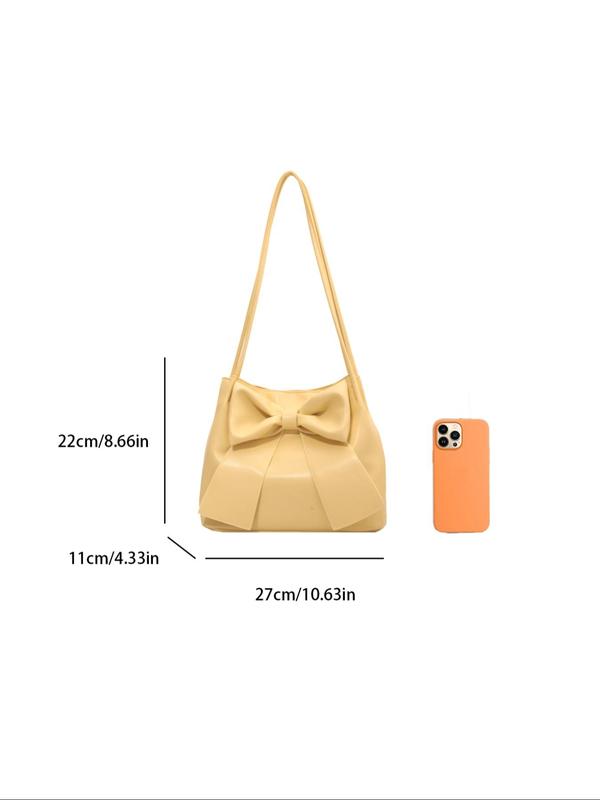 Women's Elegant Bow Decorated Tote Bag, Fashionable Solid Color Bucket Bag for Daily Used, Casual Trendy Versatile High-quality Daily Commuting Bag