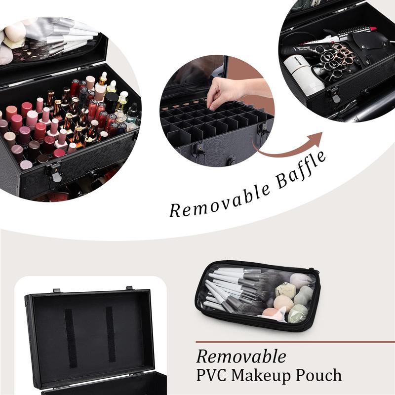 Rolling Makeup Case with Wheels Pouch 2 Extra Large Drawers Portable Makeup Organizer Professional Cosmetic Nail Trolley Traveling Cosmetology Case