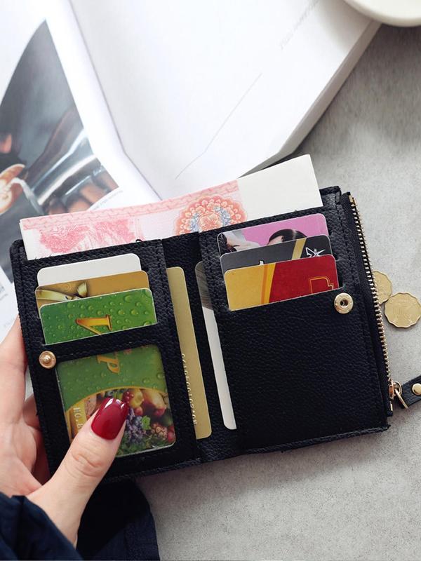 Women's Cherry Embroidery Short Wallet, Casual PU Leather Zipper Wallet, Multi-card Slot Card Holder, Simple All-match Purse for Daily Life