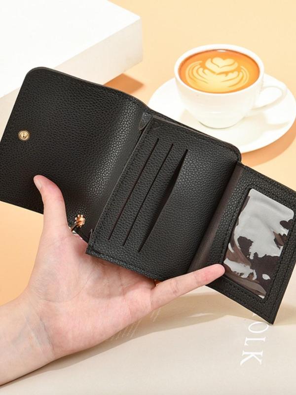 Women's Solid Color Lychee Pattern Short Wallet, Fashionable PU Leather Card Holder, Casual Versatile Zipper Wallet for Daily Used