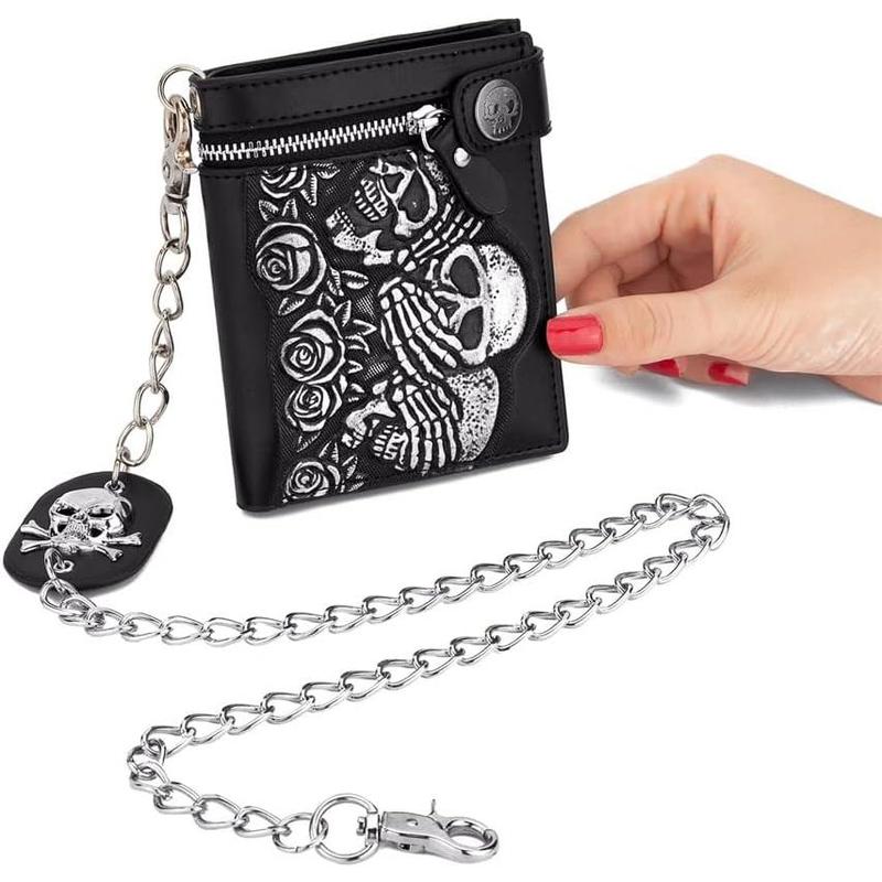 Goth Chain Wallet Skull Biker Wallet Billfo Punk Skeleton Leather Wallets