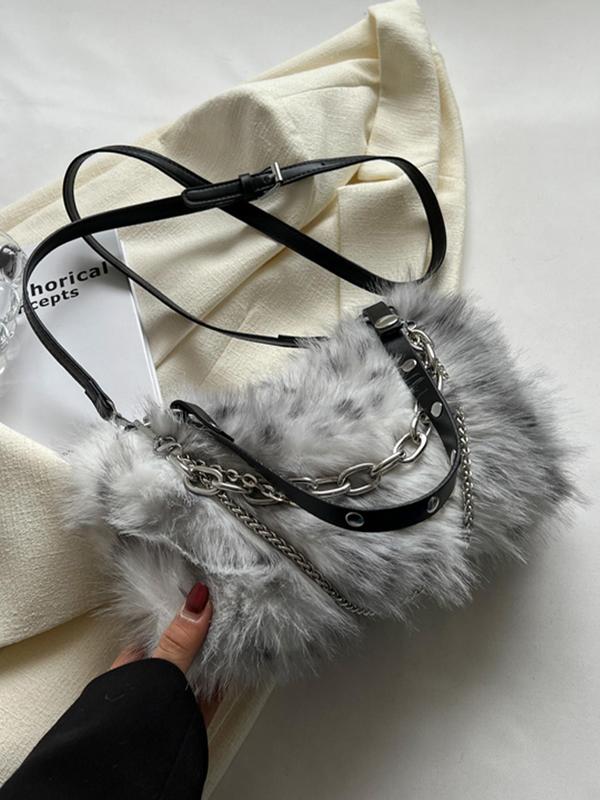 Women's Fashionable Fluffy Handbag, Casual Versatile Chain Strap Shoulder Bag for Daily Used, Trendy All-match Commuter Bag