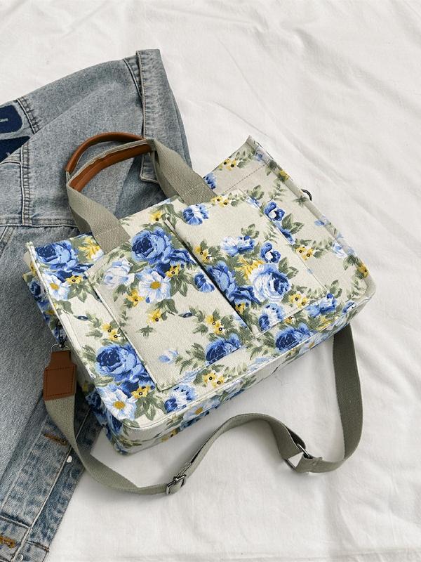 Fashion Floral Print Tote Bag for Gift, Large Capacity One Shoulder Tote Bag for Women, Casual Trendy Commuting Bag, Girl Fashionable Shopping Bag, Fall Outfits, Fall Freshness, Work Bags for Women