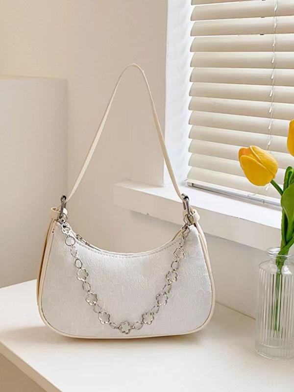 Fashion Floral Pattern Chain Strap Shoulder Bag, Casual Versatile Zipper Underarm Bag for Women, Trendy High-quality Daily Commuting Bag Fall