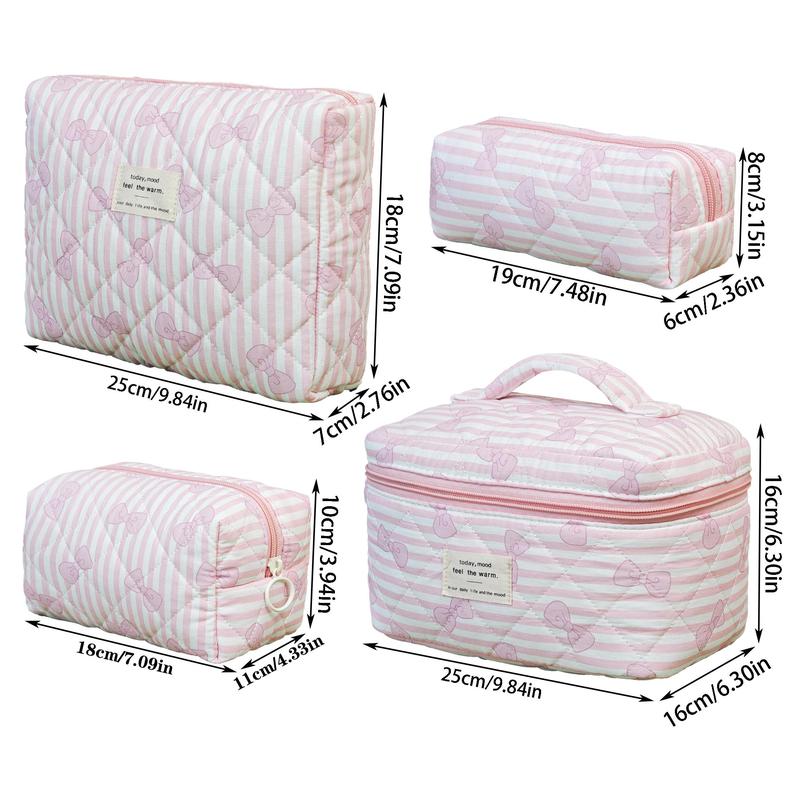 Bow Pattern Travel Cosmetic Bag Set, 4 Counts set Large Capacity Travel Makeup Bag, Zipper Makeup Organizer Pouch, Versatile Storage Bag for Travel, Home