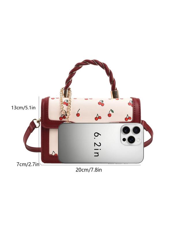 Fashionable Random Cherry Pattern Handbag with Cute Charm, Elegant Pu Leather Crossbody Bag for Women, Casual Trendy Versatile High-quality Daily Commuting Bag