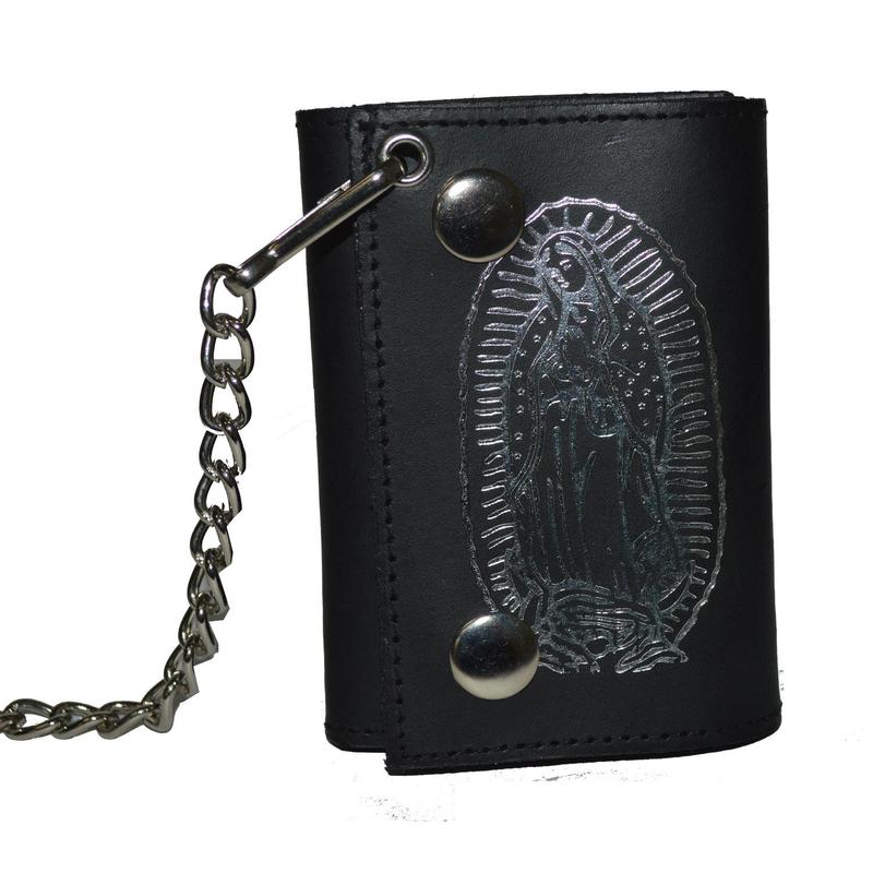 Leatherboss Genuine Leather Men's Trifold Wallet with Chain Biker Trucker ,Black