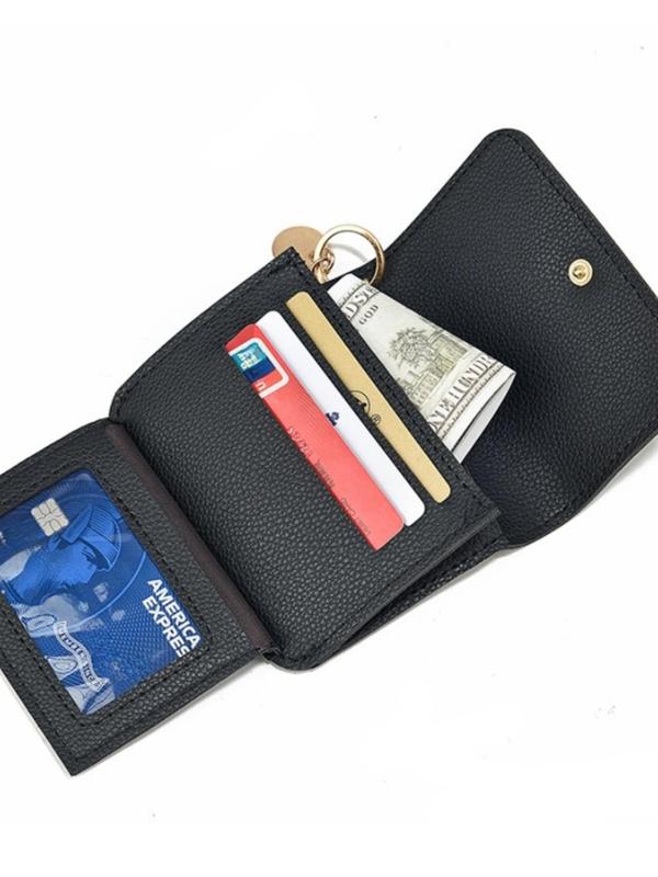 Women's Solid Color Lychee Pattern Short Wallet, Fashionable PU Leather Card Holder, Casual Versatile Zipper Wallet for Daily Used