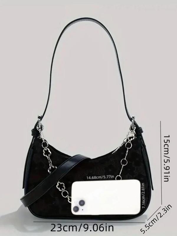 Fashion Floral Pattern Chain Strap Shoulder Bag, Casual Versatile Zipper Underarm Bag for Women, Trendy High-quality Daily Commuting Bag Fall