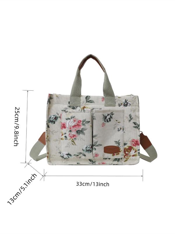 Fashion Floral Print Tote Bag for Gift, Large Capacity One Shoulder Tote Bag for Women, Casual Trendy Commuting Bag, Girl Fashionable Shopping Bag, Fall Outfits, Fall Freshness, Work Bags for Women