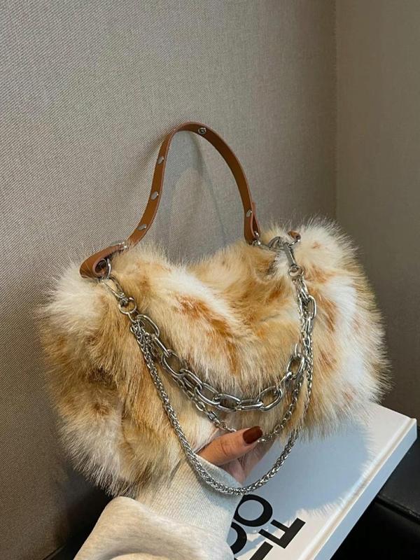 Women's Fashionable Fluffy Handbag, Casual Versatile Chain Strap Shoulder Bag for Daily Used, Trendy All-match Commuter Bag