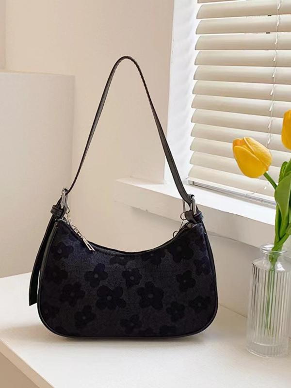 Fashion Floral Pattern Chain Strap Shoulder Bag, Casual Versatile Zipper Underarm Bag for Women, Trendy High-quality Daily Commuting Bag Fall