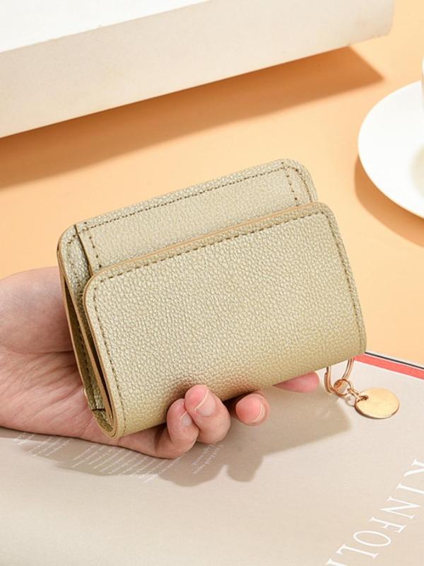 Women's Solid Color Lychee Pattern Short Wallet, Fashionable PU Leather Card Holder, Casual Versatile Zipper Wallet for Daily Used