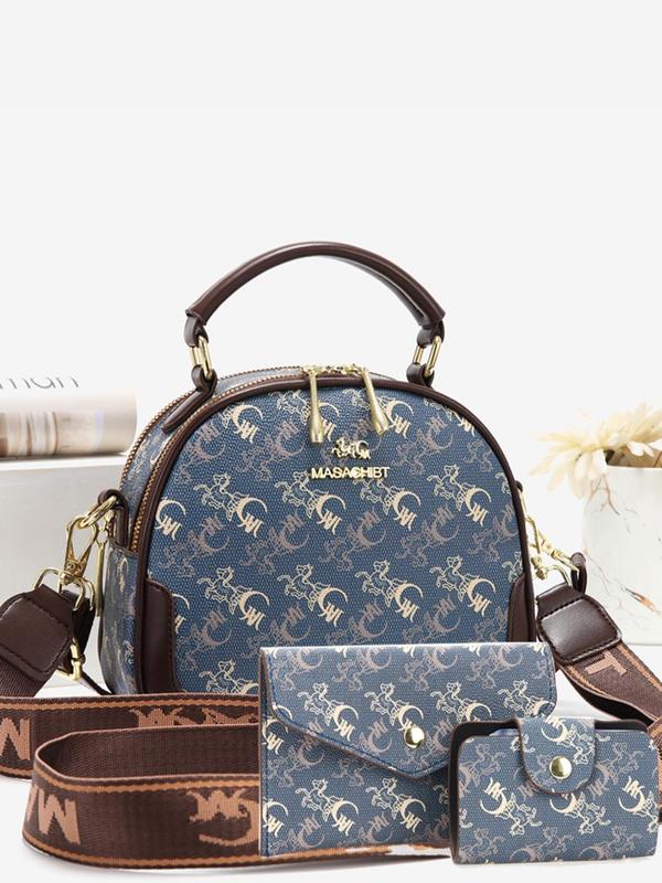 Fashion Letter & Horse Pattern Handbag & Wallet & Card Holder Set, Casual Versatile Crossbody Bag & Wallet Set for Women, Trendy All-match Bag Set for Daily Use