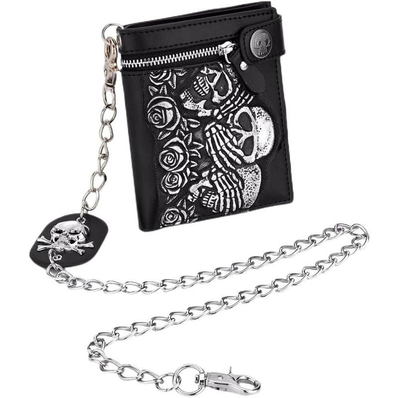 Goth Chain Wallet Skull Biker Wallet Billfo Punk Skeleton Leather Wallets