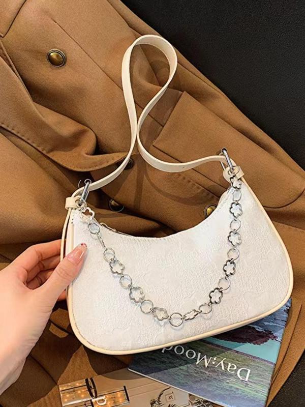 Fashion Floral Pattern Chain Strap Shoulder Bag, Casual Versatile Zipper Underarm Bag for Women, Trendy High-quality Daily Commuting Bag Fall