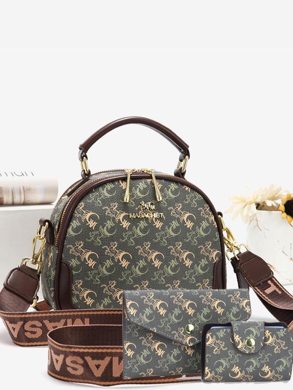 Fashion Letter & Horse Pattern Handbag & Wallet & Card Holder Set, Casual Versatile Crossbody Bag & Wallet Set for Women, Trendy All-match Bag Set for Daily Use