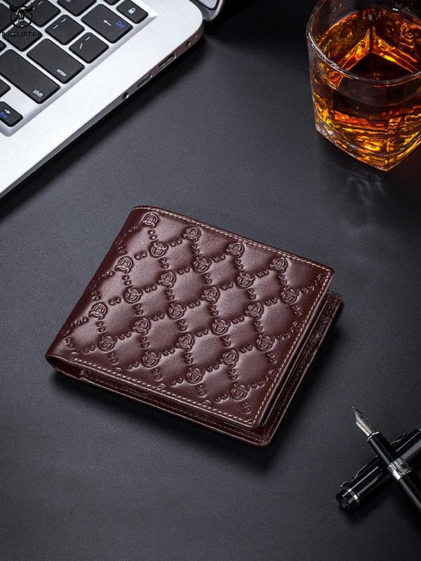 Men's Simple Plain Embossed Design Wallet,  2024 New Style Business Casual Bifold Wallet for Men, Casual Trendy Wallet for Work & Daily Use