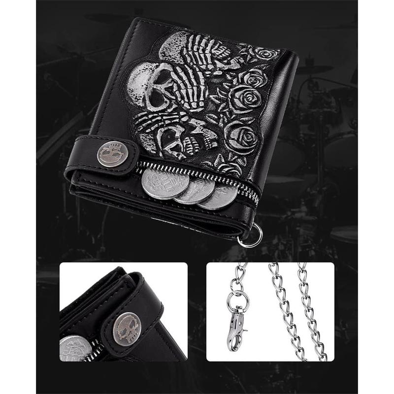 Goth Chain Wallet Skull Biker Wallet Billfo Punk Skeleton Leather Wallets