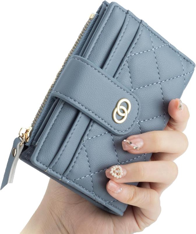 Small Wallet for Women Faux Leather Bifold womens wallet RFID Blocking Zipper  Pocket Cute Wallets for Girls Blue