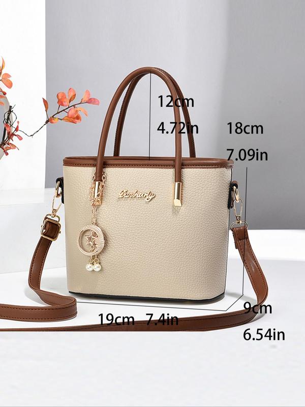 Women's Fashionable Contrast Binding Design Handbag with Star & Faux Pearl Charm, Casual Versatile Shoulder Bag for Daily Used, Trendy All-match Commuter Bag