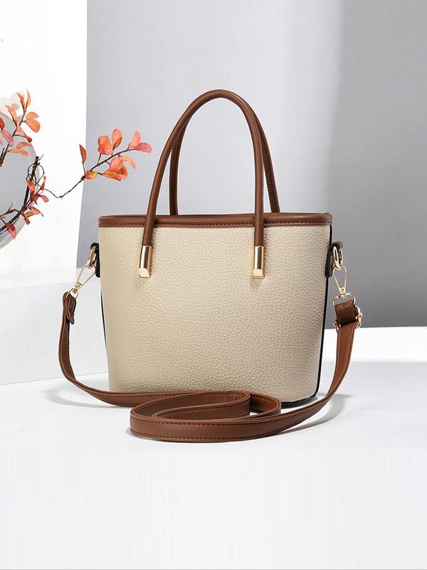 Women's Fashionable Contrast Binding Design Handbag with Star & Faux Pearl Charm, Casual Versatile Shoulder Bag for Daily Used, Trendy All-match Commuter Bag