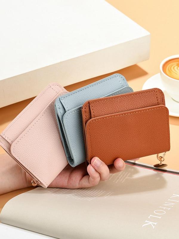 Women's Solid Color Lychee Pattern Short Wallet, Fashionable PU Leather Card Holder, Casual Versatile Zipper Wallet for Daily Used