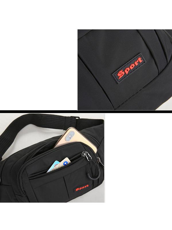 Men's Casual Plain Zipper Belt Bag, Large Capacity Sporty Sling Bag, Outdoor Sports Phone Bag, Sling Bag for Men