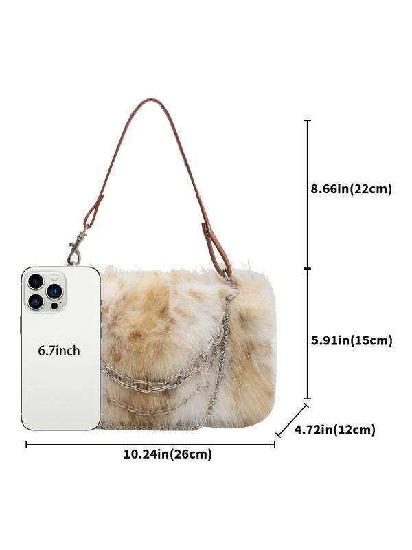 Women's Fashionable Fluffy Handbag, Casual Versatile Chain Strap Shoulder Bag for Daily Used, Trendy All-match Commuter Bag