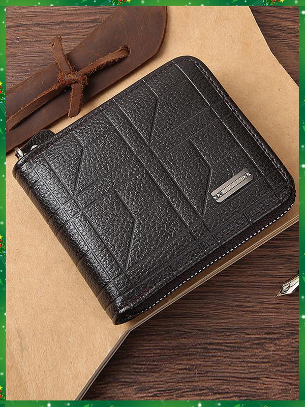 Men's Simple Plain Pu Zipper Wallet, Business Casual Card Holder for Men, Casual Trendy Versatile High-quality Daily Wallet