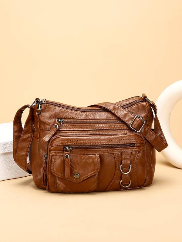 Women's Solid Color Crossbody Bag, Fashionable PU Leather Shoulder Bag for Daily Used, Casual Trendy Versatile High-quality Daily Commuting Bag