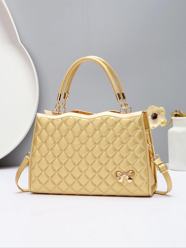 Women's Elegant Quilted Handbag, Fashionable Solid Color Shoulder Bag for Daily Used, Casual Trendy Versatile High-quality Daily Commuting Bag