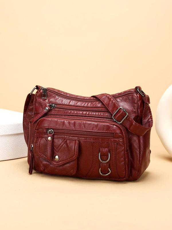 Women's Solid Color Crossbody Bag, Fashionable PU Leather Shoulder Bag for Daily Used, Casual Trendy Versatile High-quality Daily Commuting Bag